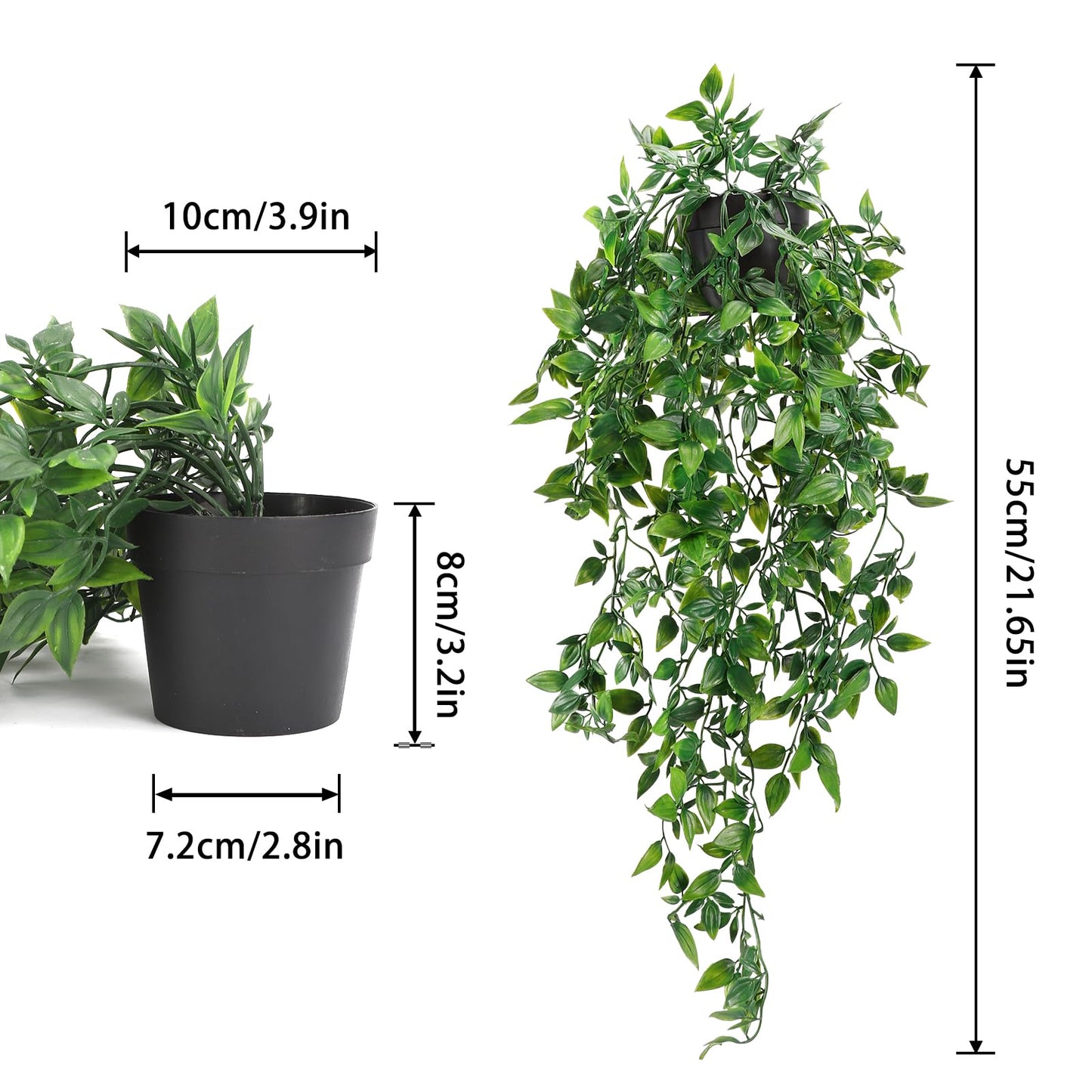2 Pack 21" Green Artificial Ivy Vine Hanging Plant with Black Pots
