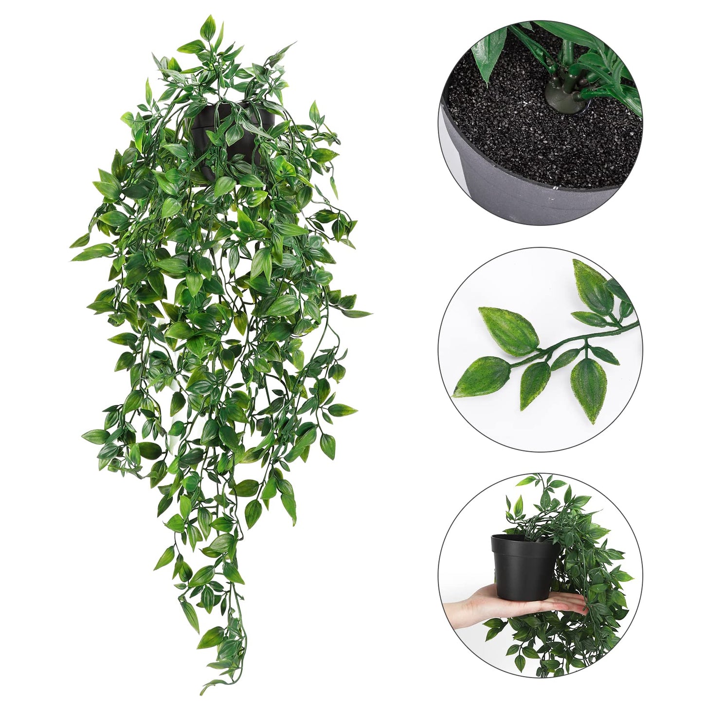 2 Pack 21" Green Artificial Ivy Vine Hanging Plant with Black Pots