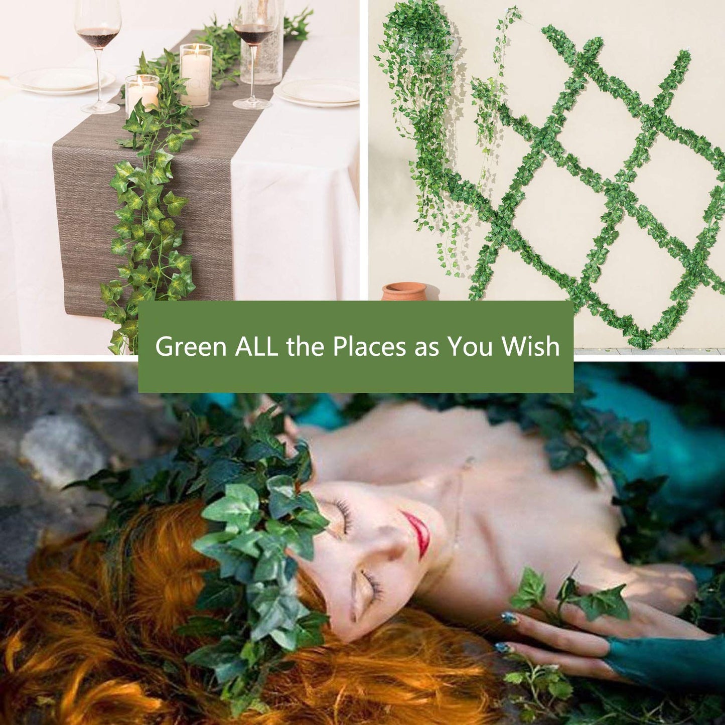 12 Pack 7ft Artificial Ivy Leaves Greenery Vine Faux Hanging Plants