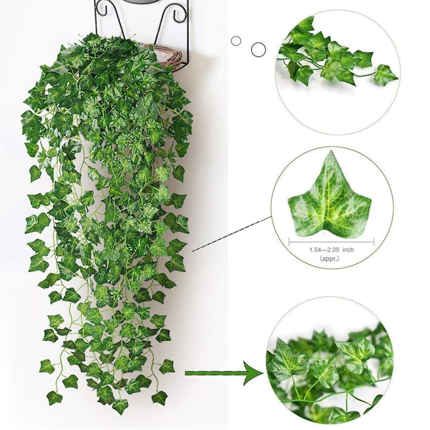 12 Pack 7ft Artificial Ivy Leaves Greenery Vine Faux Hanging Plants