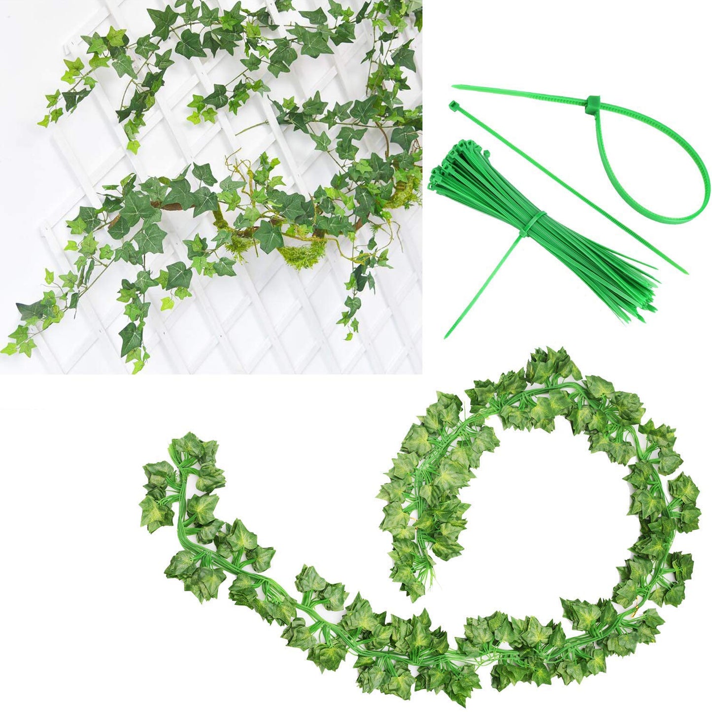12 Pack 7ft Artificial Ivy Leaves Greenery Vine Faux Hanging Plants