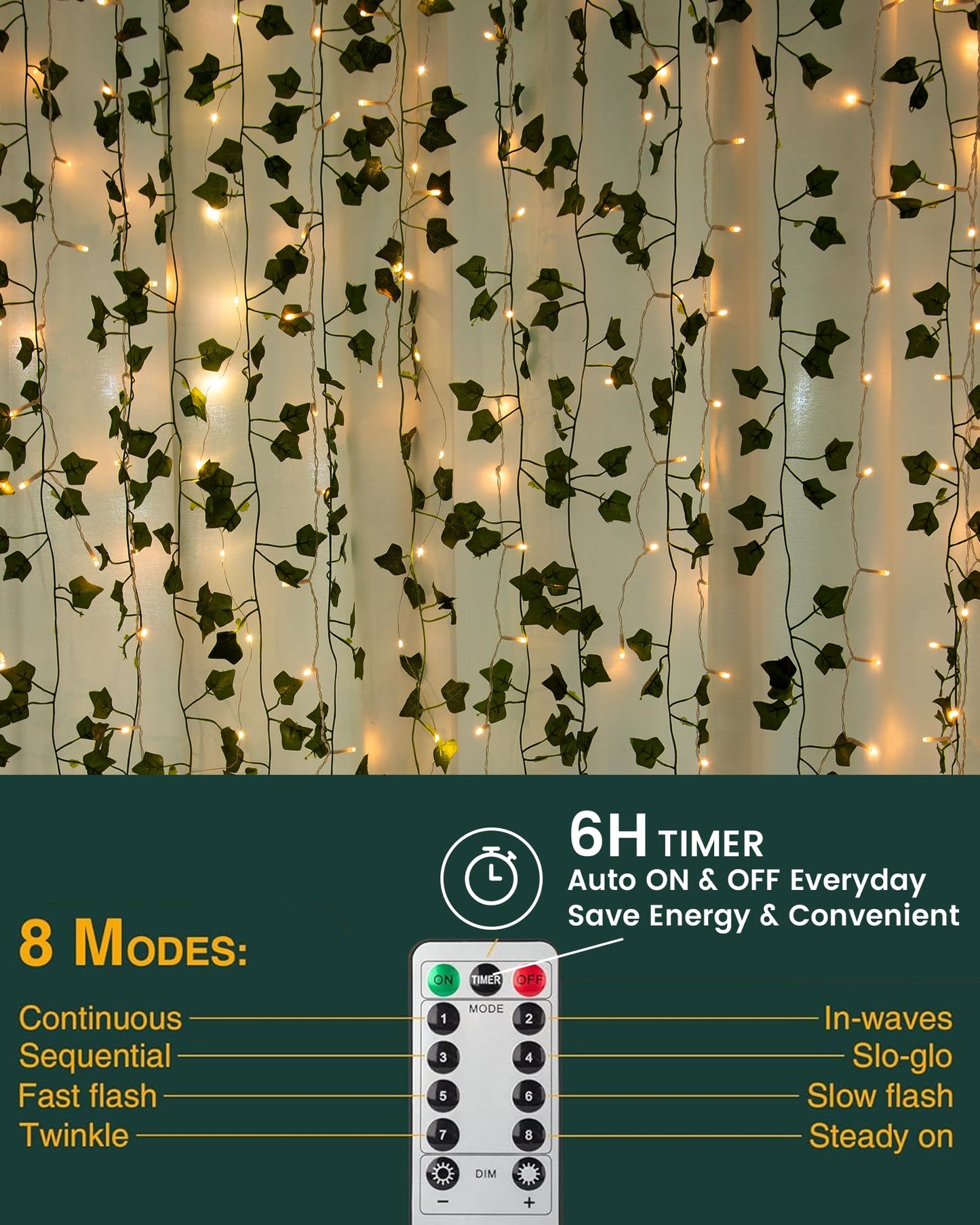 12 Pack 7ft Artificial Ivy Leaves Greenery Vine with LED String Lights