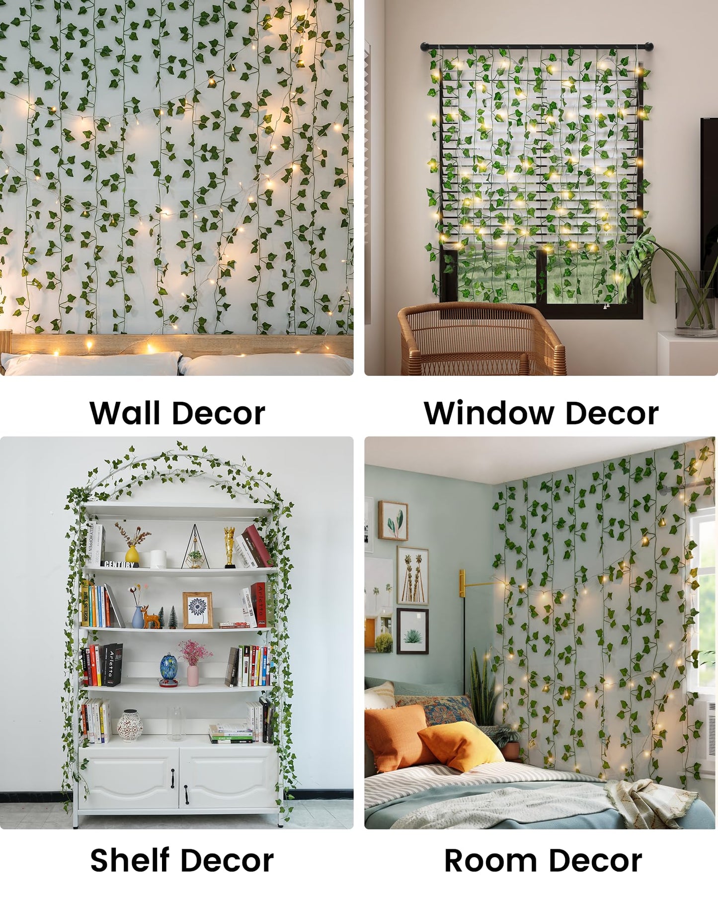 12 Pack 7ft Artificial Ivy Leaves Greenery Vine with LED String Lights
