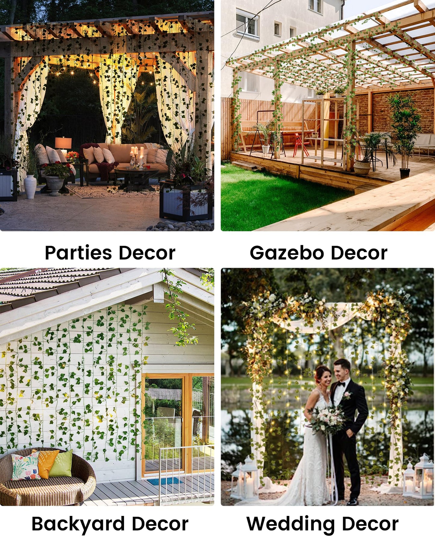 12 Pack 7ft Artificial Ivy Leaves Greenery Vine with LED String Lights