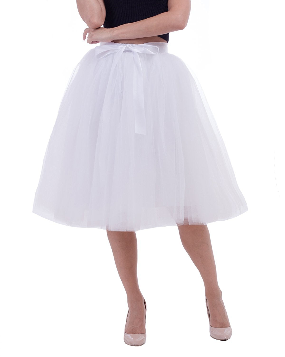 Rosenvy Women's Layered Tulle A-Line Skirt with Satin Belt