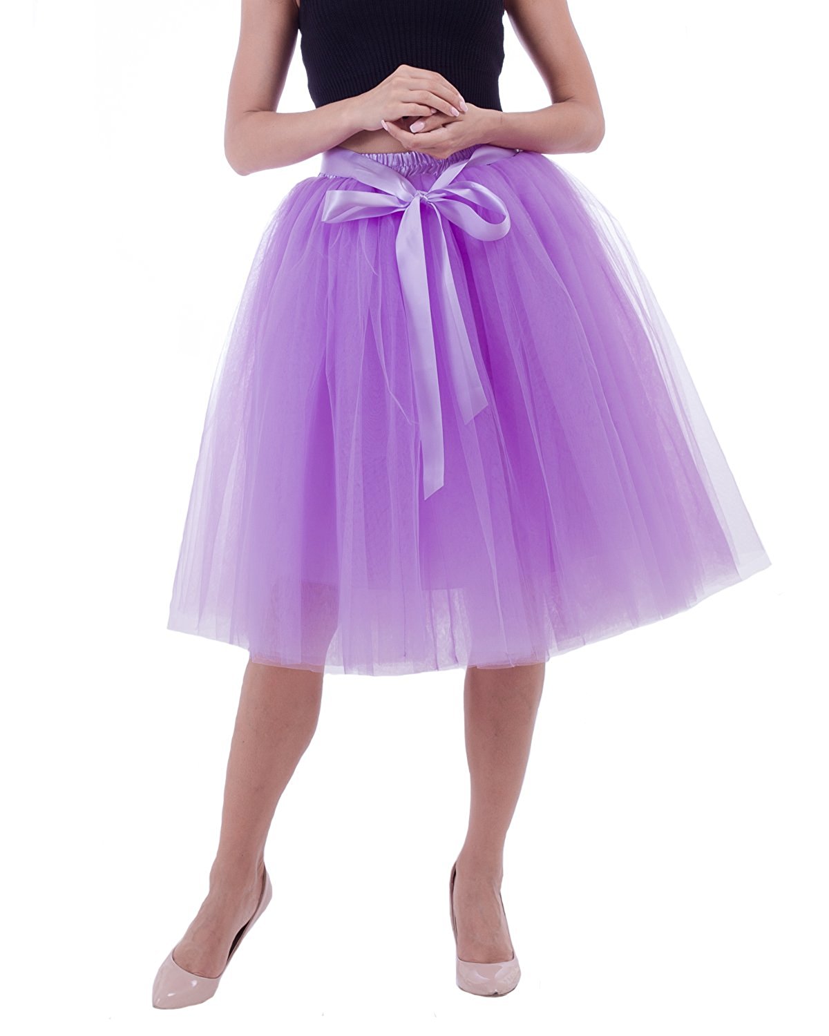 Rosenvy Women's Layered Tulle A-Line Skirt with Satin Belt