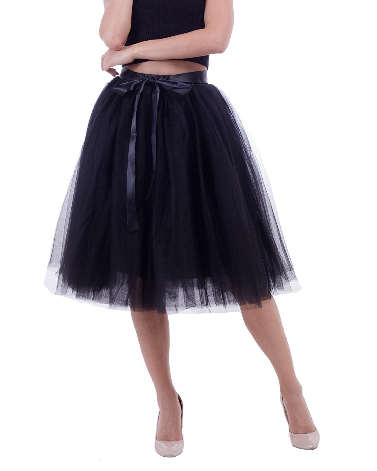 Rosenvy Women's Layered Tulle A-Line Skirt with Satin Belt