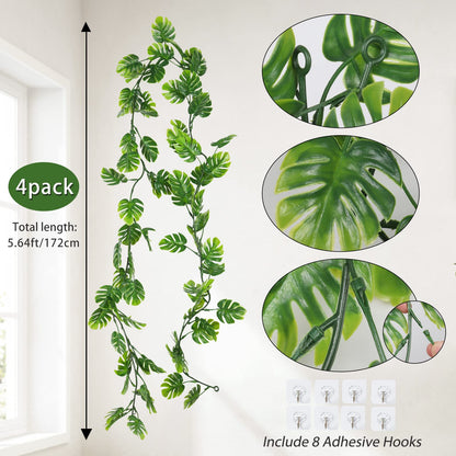 4 Pack 5.9FT Artificial Monstera Leaf Vines Palm Leaf Garland
