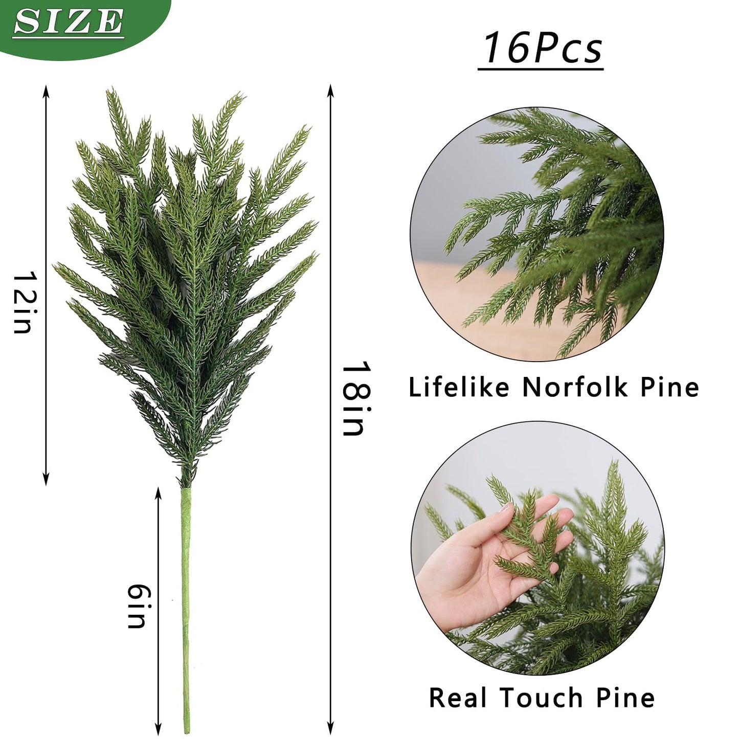 16 Pcs 18" Real Touch Artificial Christmas Norfolk Pine Branches