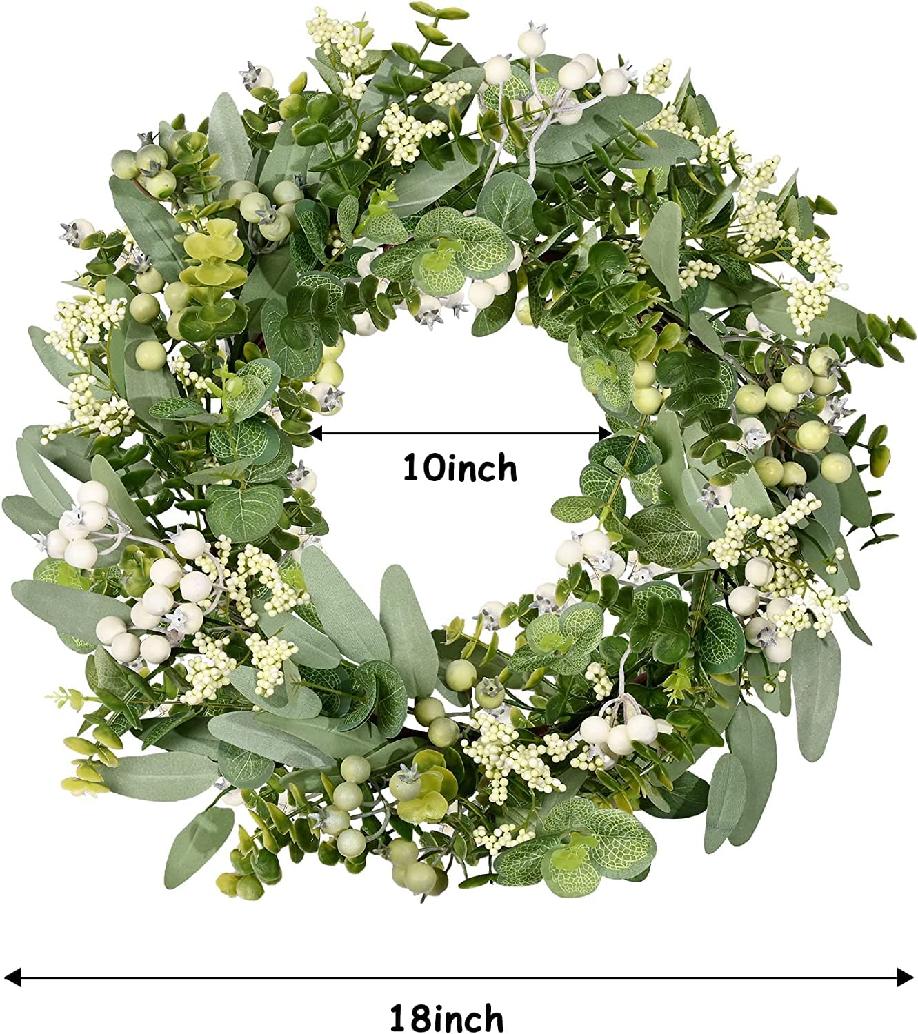 18" White Berries Artificial Eucalyptus Boxwood Leaf Mix Wreath