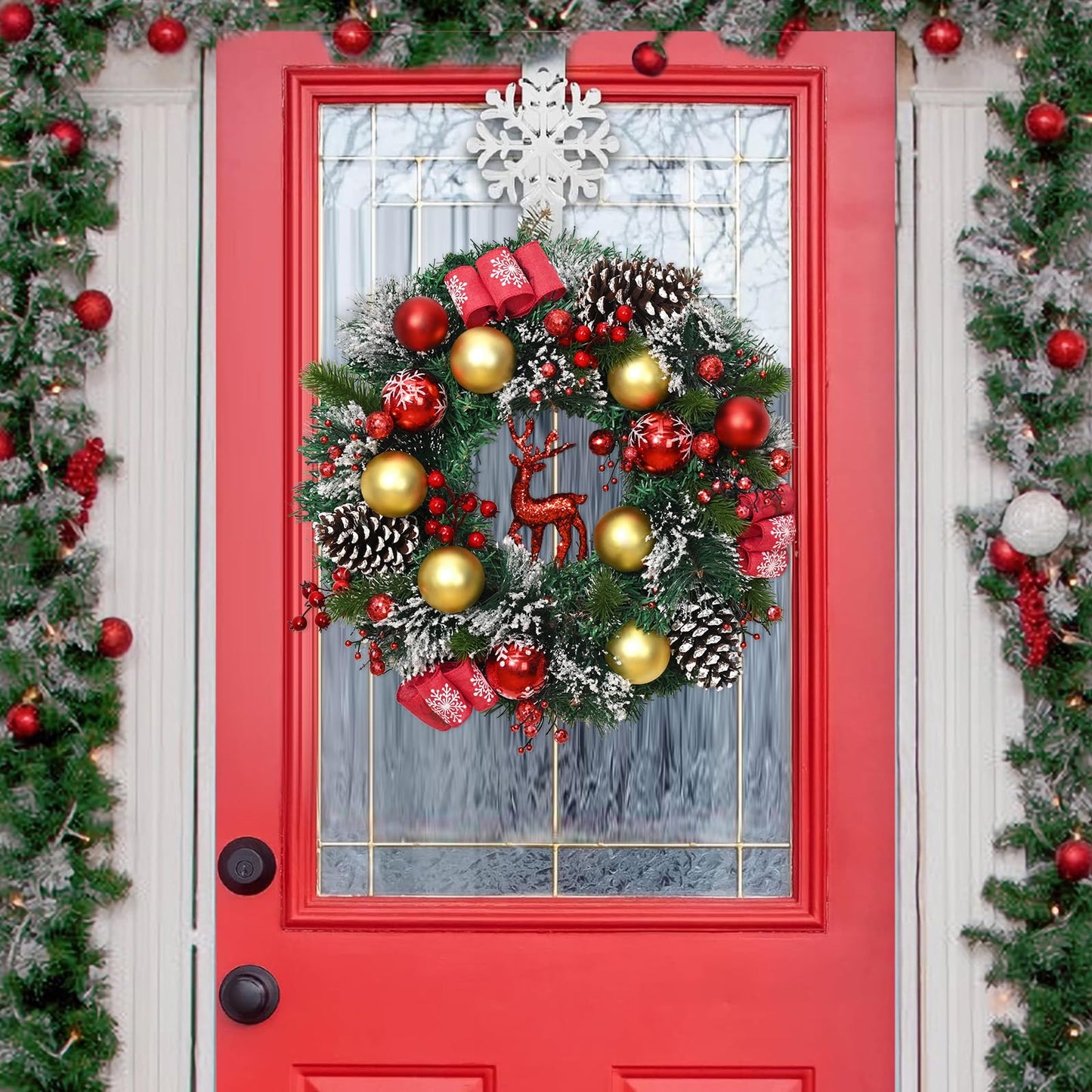 16" Artificial Christmas Wreath with Reindeer Pinecones Berries