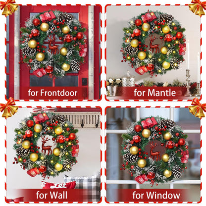 16" Artificial Christmas Wreath with Reindeer Pinecones Berries