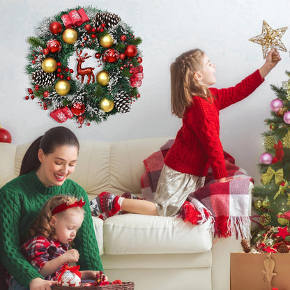 16" Artificial Christmas Wreath with Reindeer Pinecones Berries