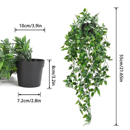 2 Pack 21" Green Artificial Ivy Vine Hanging Plant with Black Pots