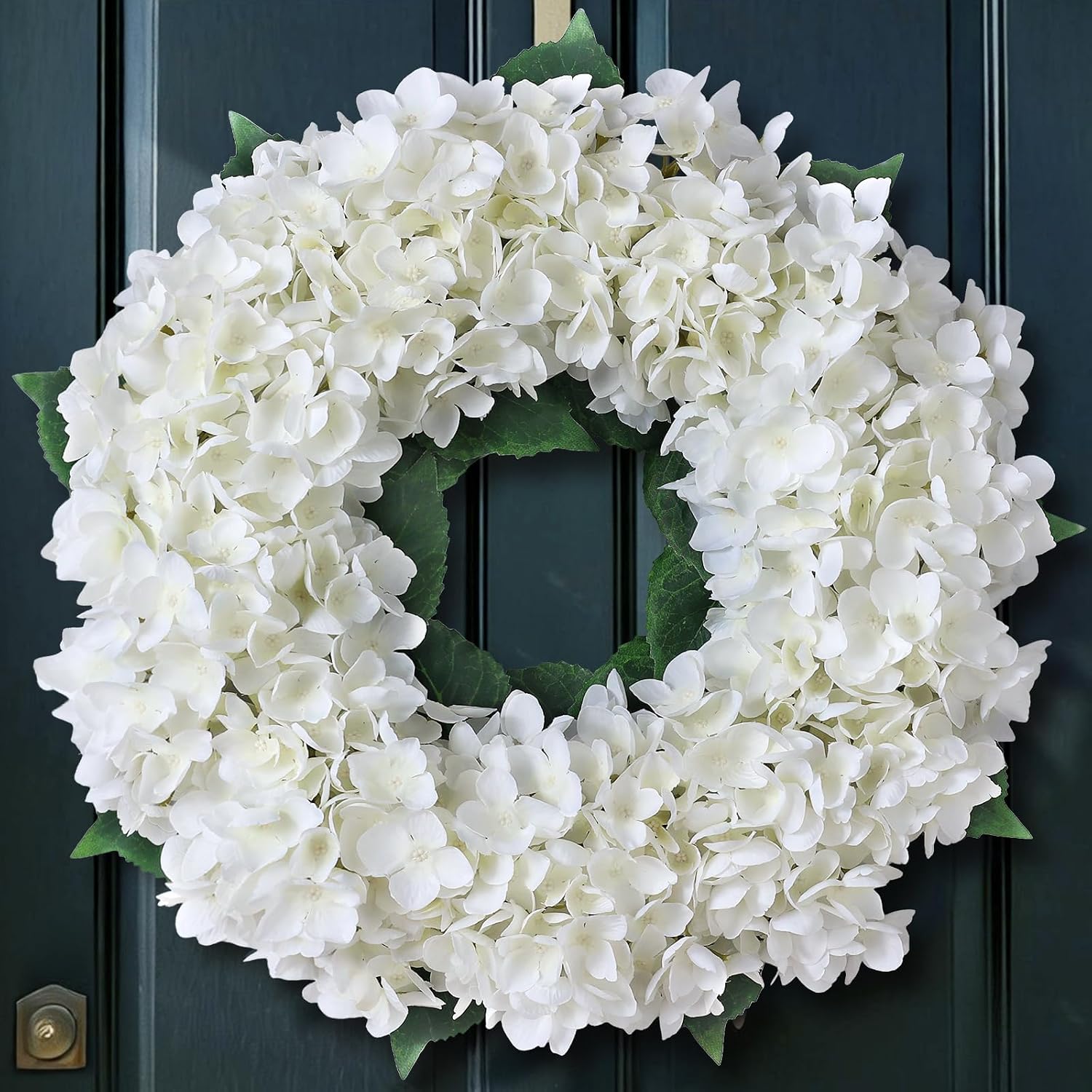 The Ivory Bloom Wreath | 21" Artificial White Hydrangea Front Door Wreath