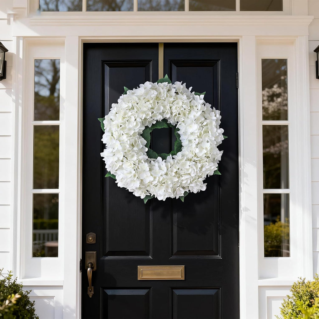 The Ivory Bloom Wreath | 21" Artificial White Hydrangea Front Door Wreath