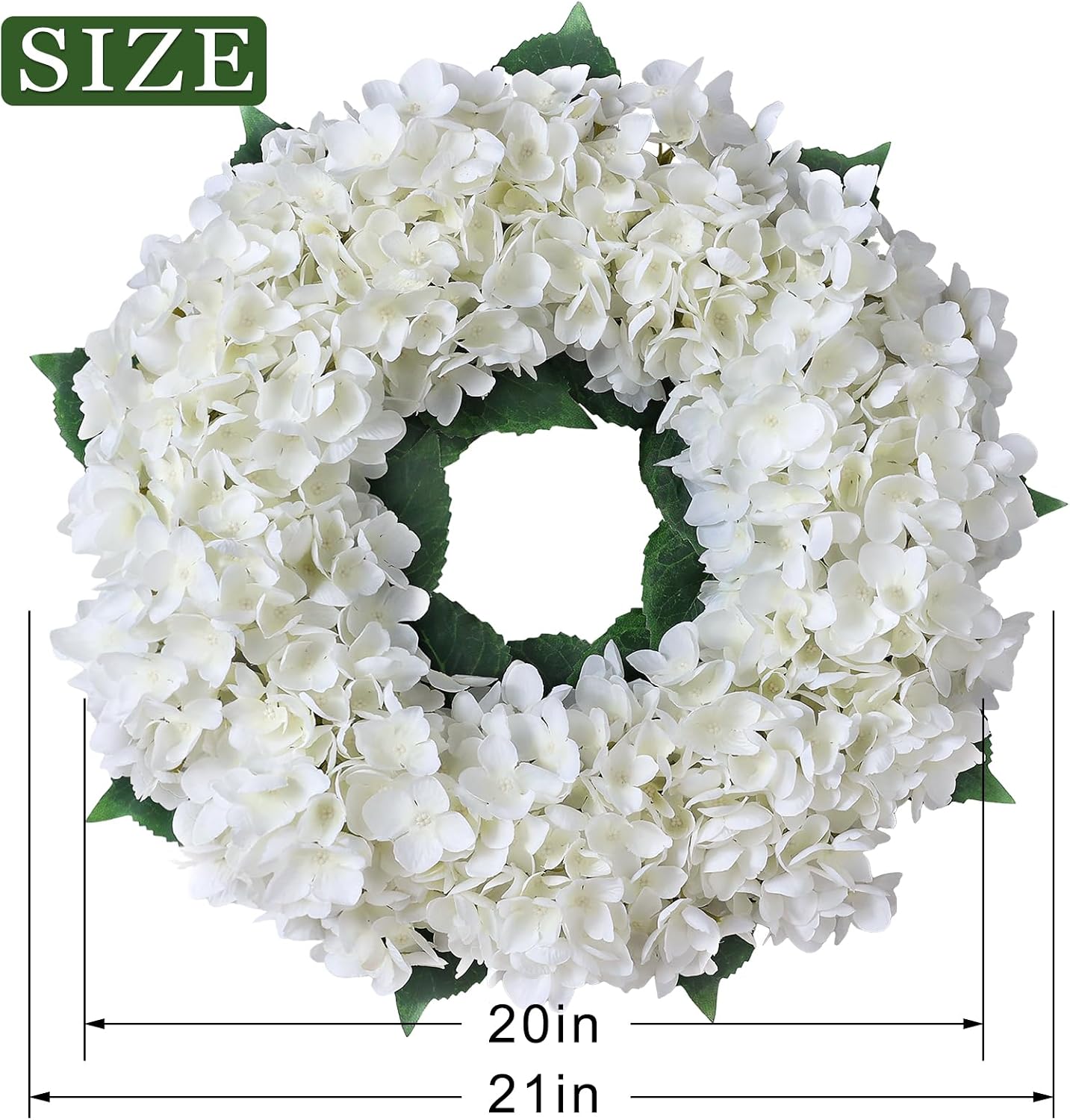 The Ivory Bloom Wreath | 21" Artificial White Hydrangea Front Door Wreath