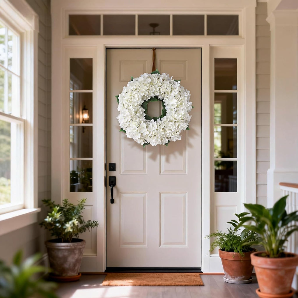 The Ivory Bloom Wreath | 21" Artificial White Hydrangea Front Door Wreath