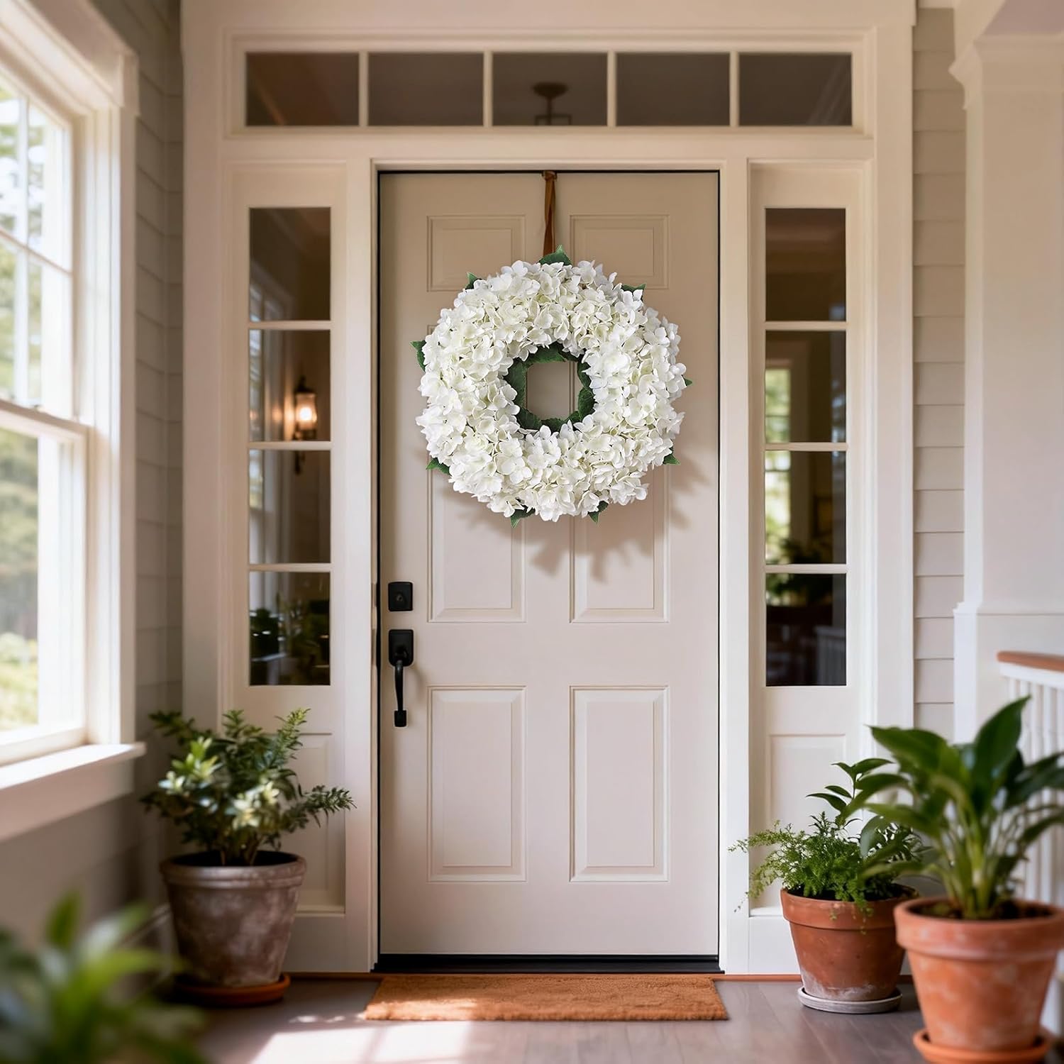 The Ivory Bloom Wreath | 21" Artificial White Hydrangea Front Door Wreath