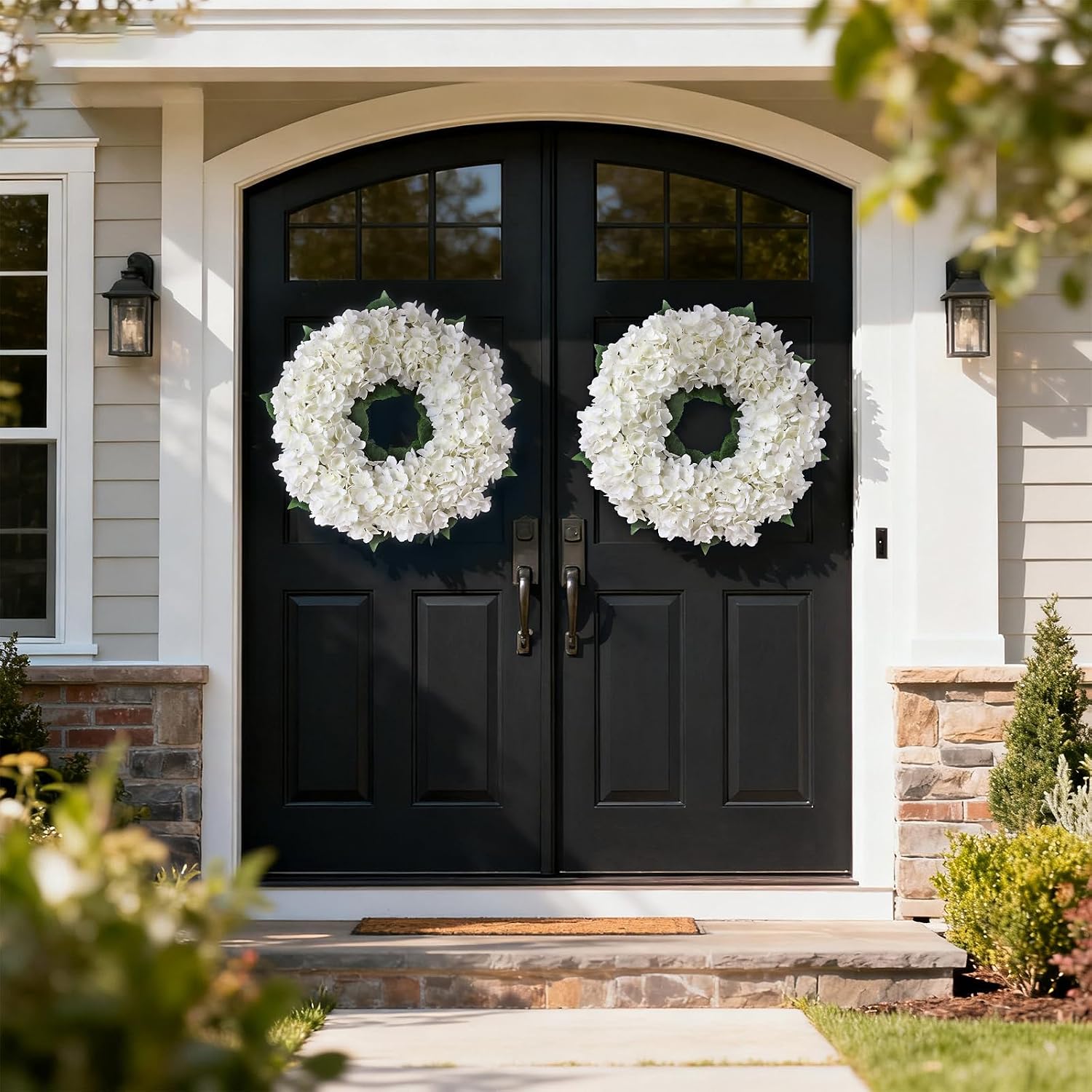 The Ivory Bloom Wreath | 21" Artificial White Hydrangea Front Door Wreath
