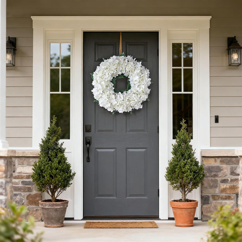The Ivory Bloom Wreath | 21" Artificial White Hydrangea Front Door Wreath