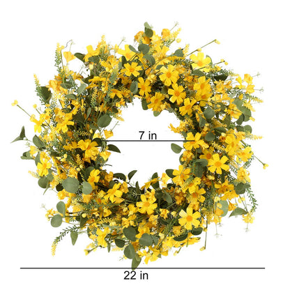 22" Yellow Artificial Daisy Wreath Floral Garlands