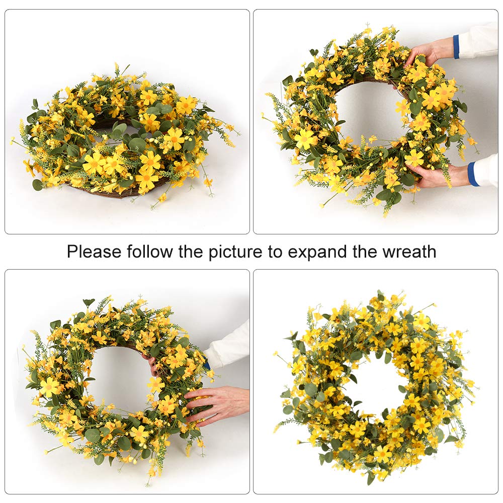 22" Yellow Artificial Daisy Wreath Floral Garlands