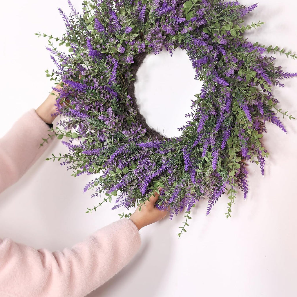 The Lavender Haven Wreath | 26" Artificial Lavender & Eucalyptus Front Door Wreath