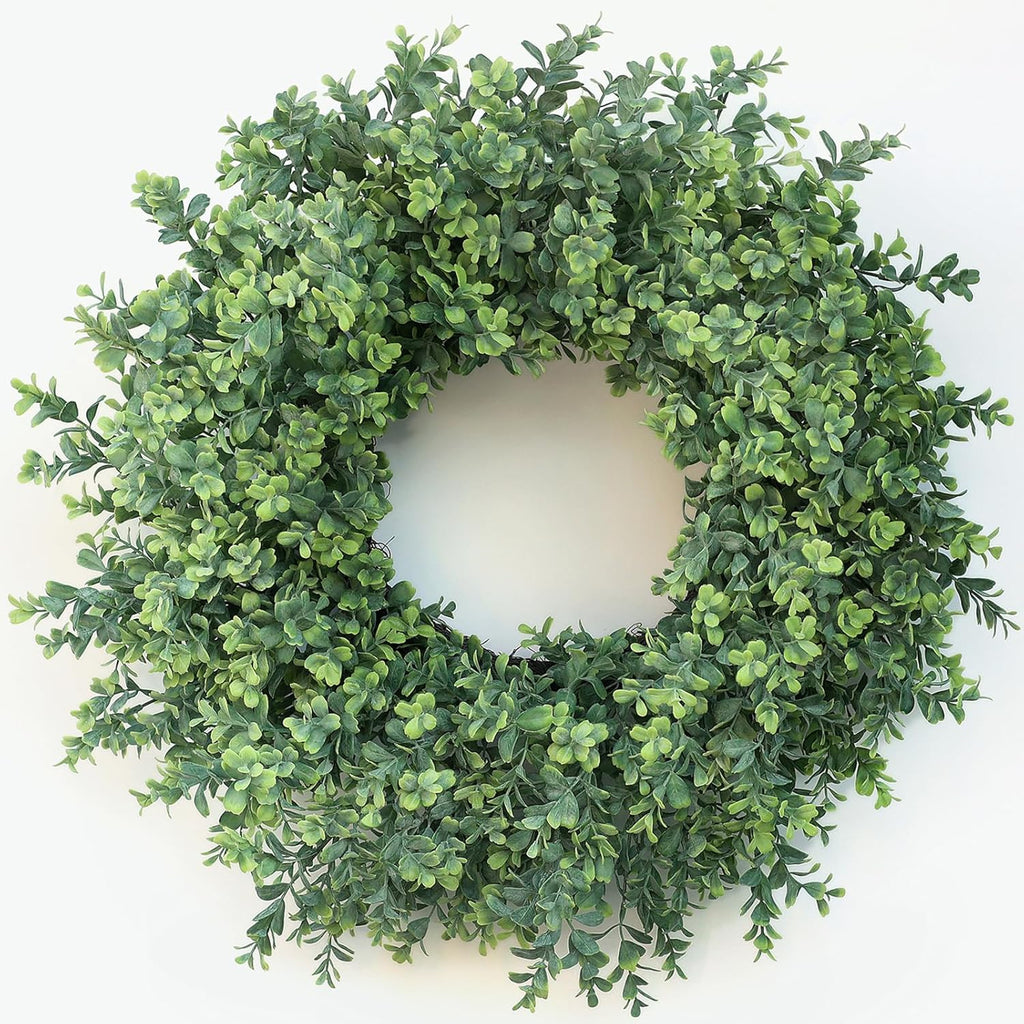 The Evergreen Harmony Wreath | 26" Artificial Boxwood Front Door Wreath