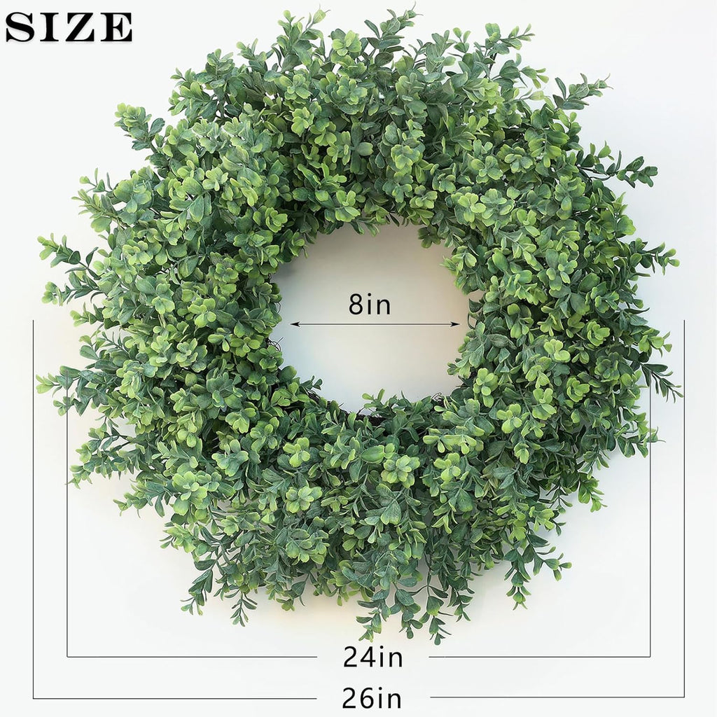 The Evergreen Harmony Wreath | 26" Artificial Boxwood Front Door Wreath