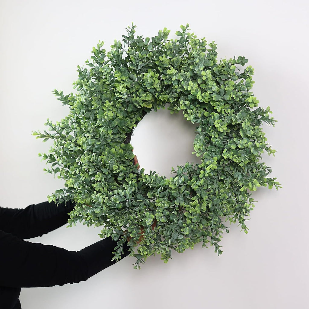 The Evergreen Harmony Wreath | 26" Artificial Boxwood Front Door Wreath