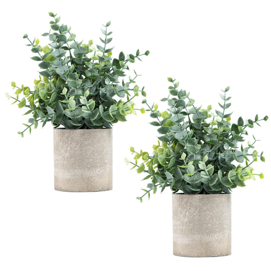 2 Pack Green Small Artificial Eucalyptus Plants Potted