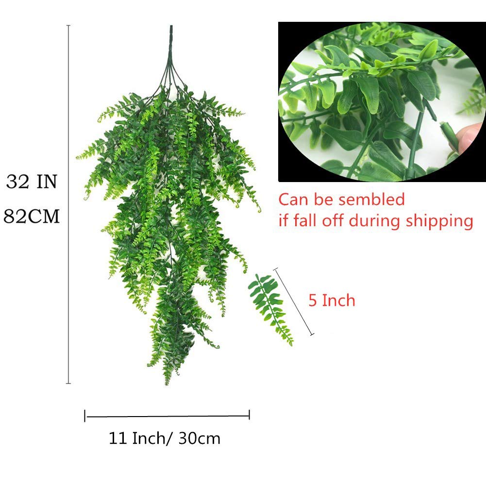 2 Pack 32" Artificial Fern Ivy Leaf Faux Hanging Greenery Plant