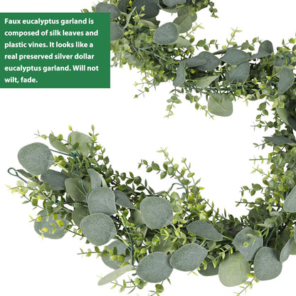 2 Pack 5.5ft Artificial Eucalyptus Leaf Garland Faux Greenery Vine