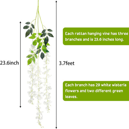 18 Pack 3.7ft White Artificial Wisteria Flower Vines Hanging Plant