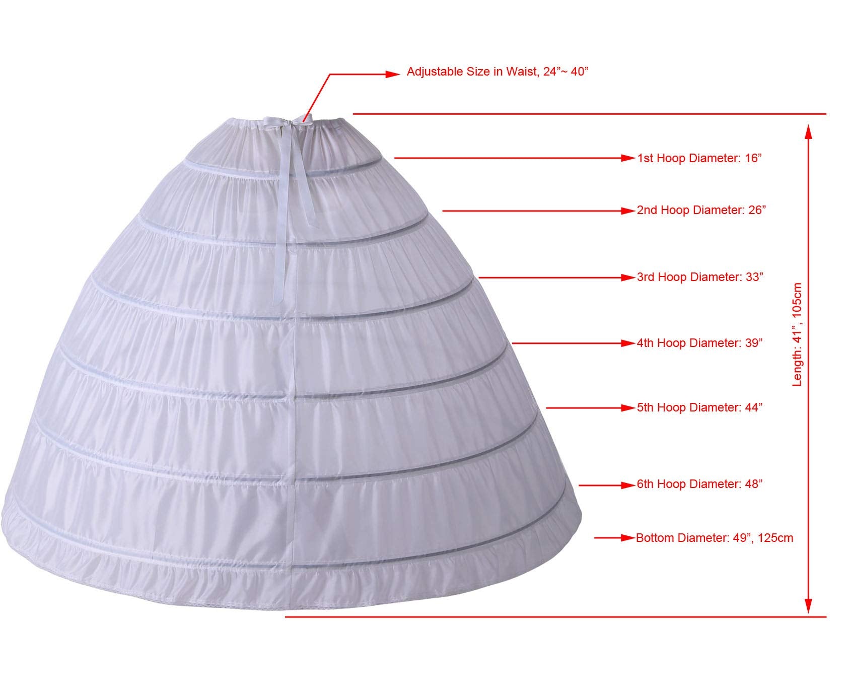 Rosenvy Women’s 6-Hoop Full A-Line Crinoline Petticoat