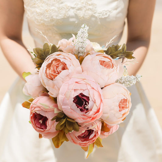 19" Light Pink Vintage Artificial Silk Peony Flower Bouquet