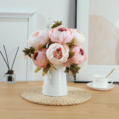 19" Light Pink Vintage Artificial Silk Peony Flower Bouquet