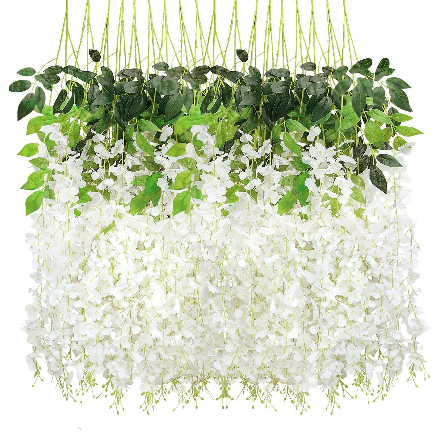 18 Pack 3.7ft White Artificial Wisteria Flower Vines Hanging Plant