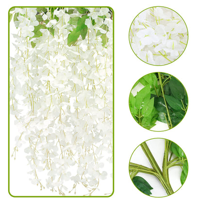 18 Pack 3.7ft White Artificial Wisteria Flower Vines Hanging Plant