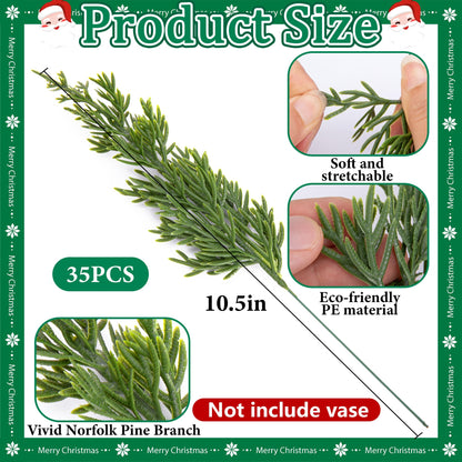 35 Pcs 10.5" Artificial Christmas Pine Branches with Red Berry Stems