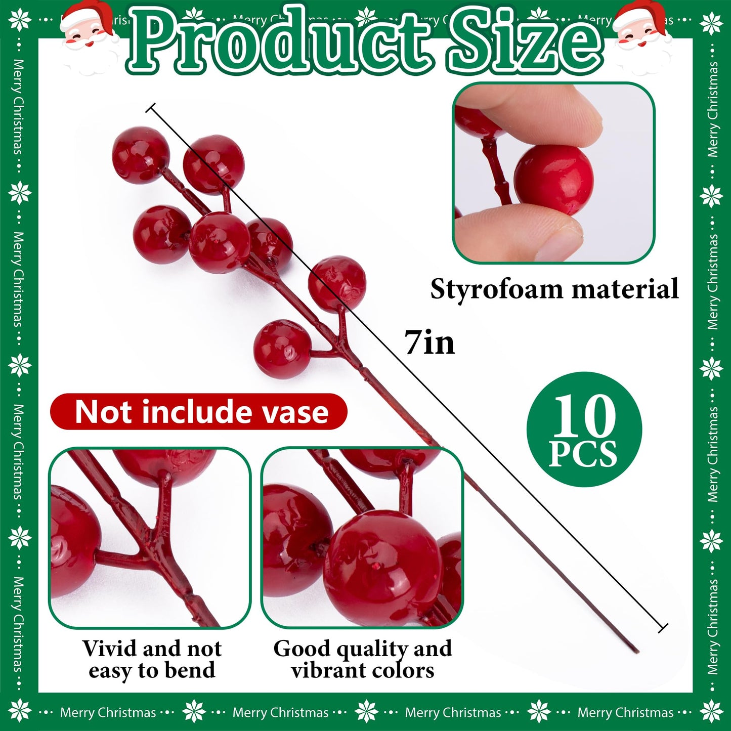 35 Pcs 10.5" Artificial Christmas Pine Branches with Red Berry Stems