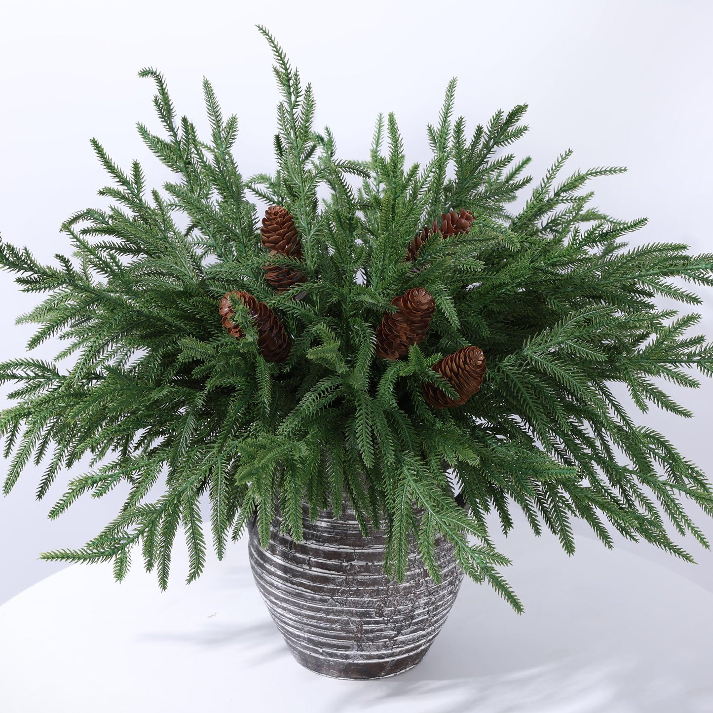 12 Pcs 17" Artificial Christmas Norfolk Pine Stems with Pinecones