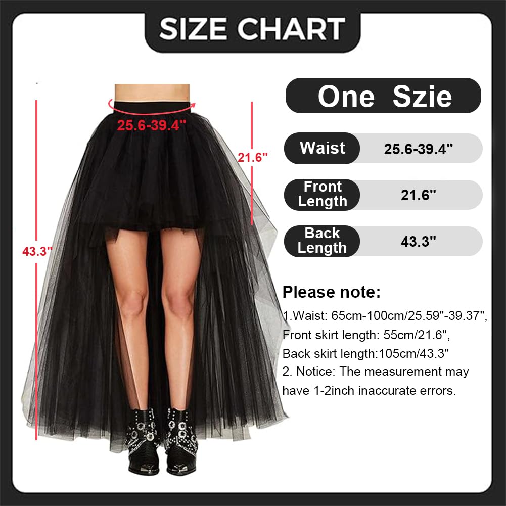 Rosenvy Women’s High-Low Tulle Tutu Skirt with Elastic Waist