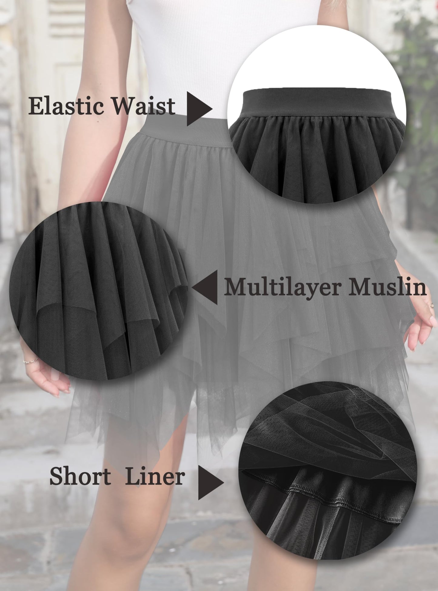 Rosenvy Women's Fluffy High-Low Layered Tulle Tutu Skirt