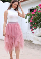 ROSENVY Elara Handkerchief Tulle Midi Skirt