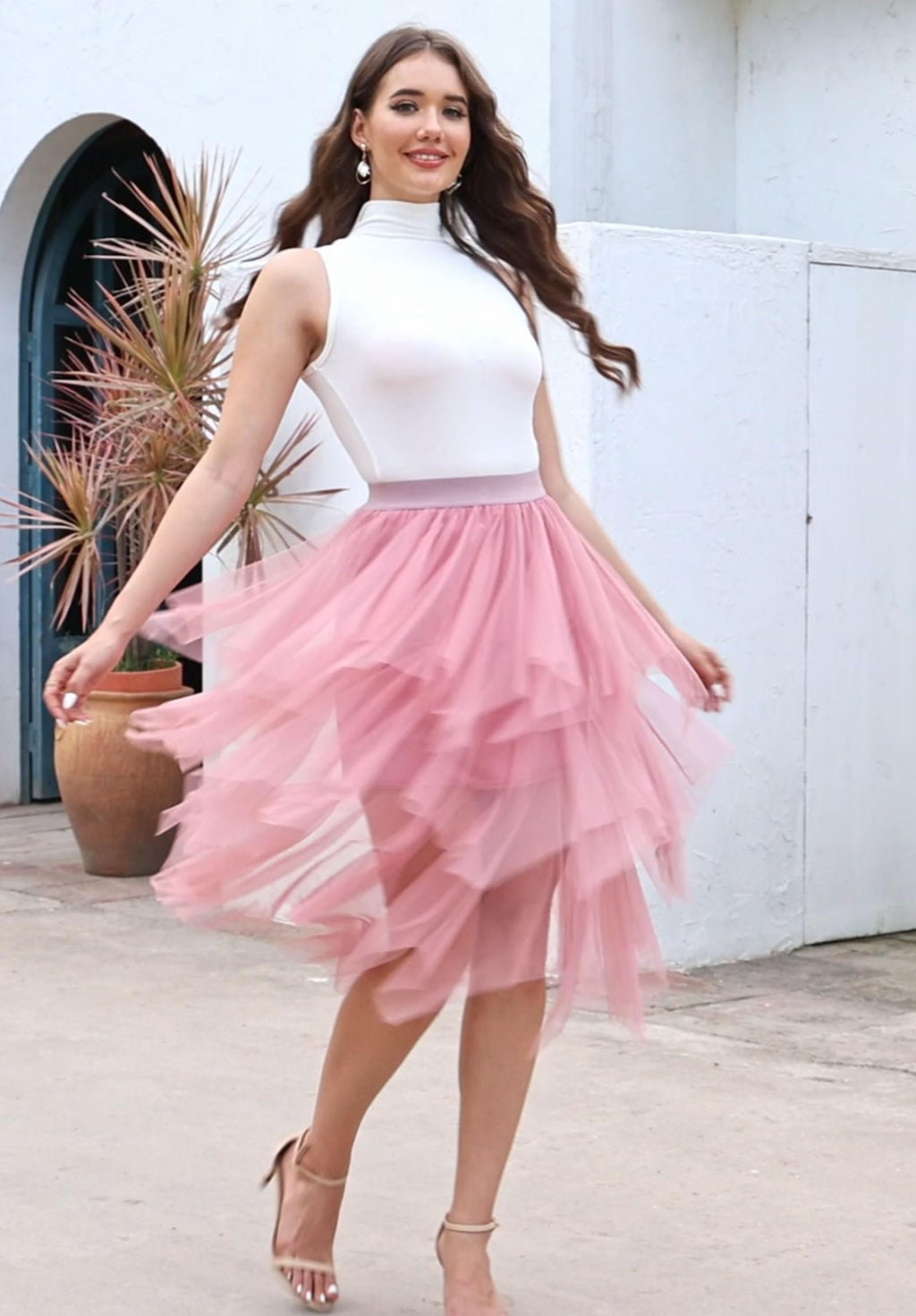 ROSENVY Elara Handkerchief Tulle Midi Skirt