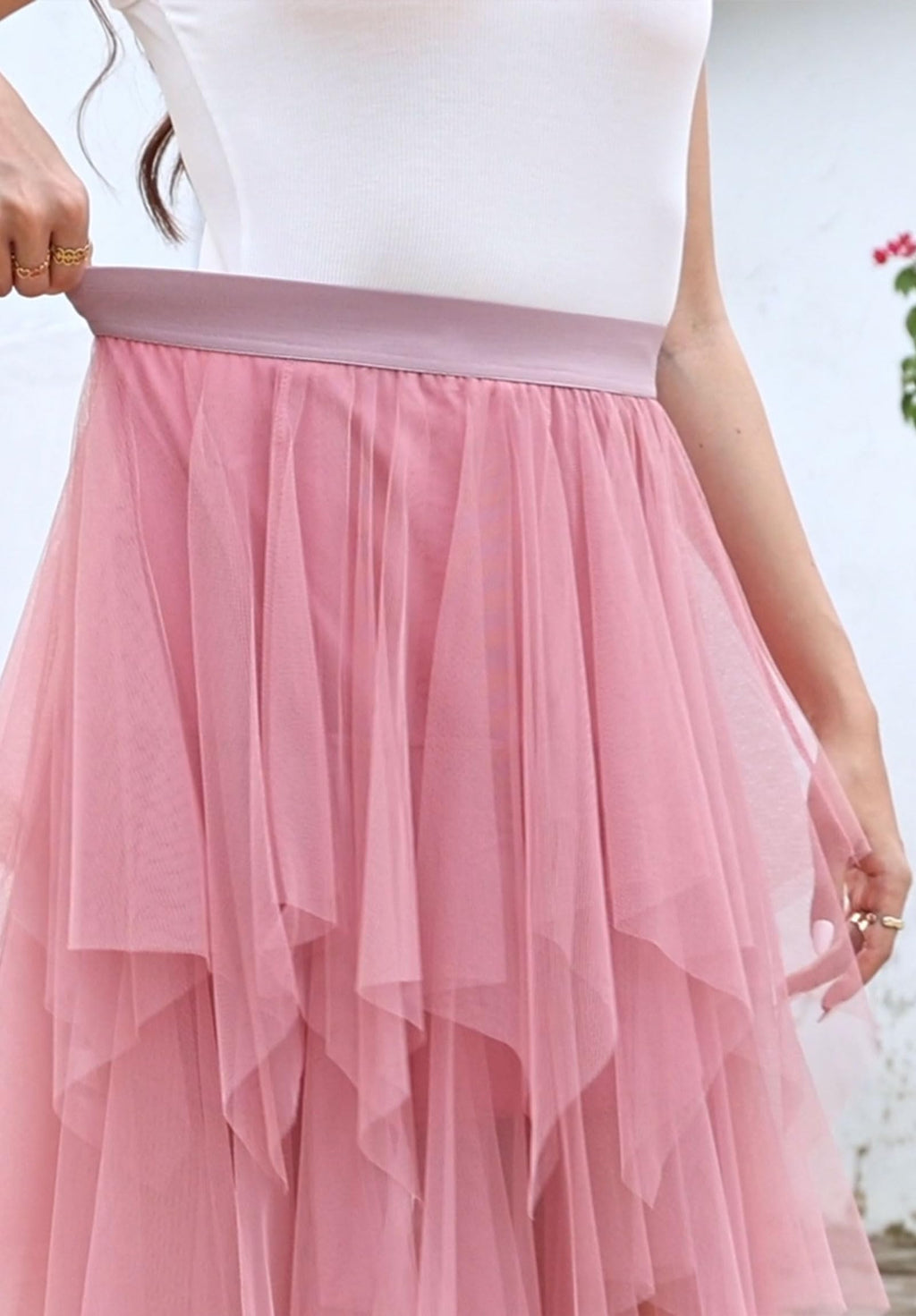 ROSENVY Elara Handkerchief Tulle Midi Skirt