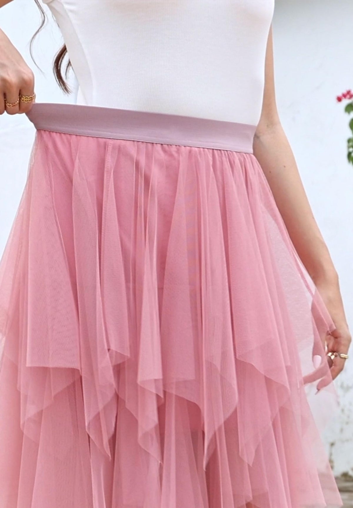 ROSENVY Elara Handkerchief Tulle Midi Skirt