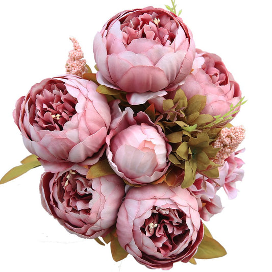 19" Dusty Rose Vintage Artificial Silk Peony Flower Bouquet